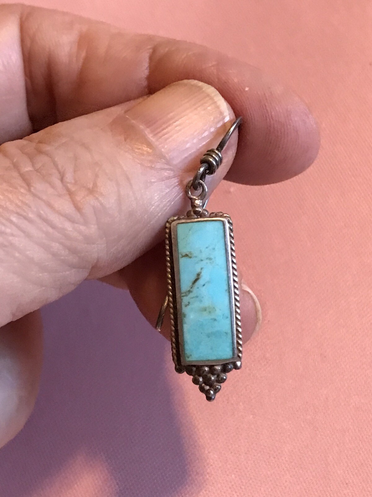 Turquoise Bar Solid 925 Sterling Silver Drop Dang… - image 5
