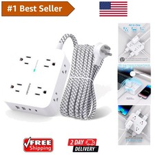 Compact 8-Outlet Power Strip with 4 USB Ports  Flat Plug   Surges Protected