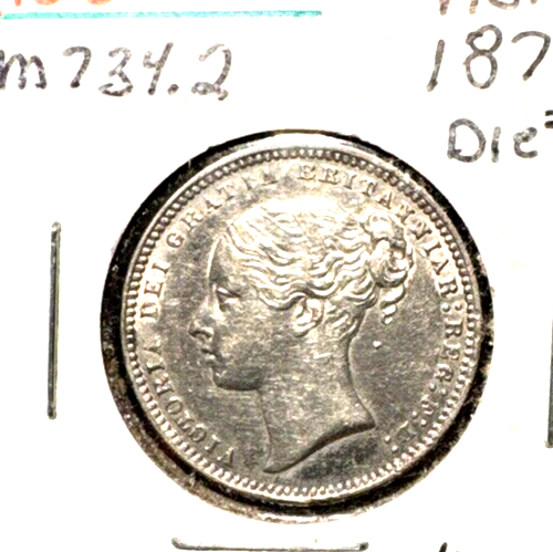 England 1875 die # 1 shilling KM 734.2 Victoria XF/AU - Picture 1 of 2