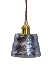 Antique Style Brass Pendant Light with Smoke Grey Glass Shade 5" Diameter (NEW)