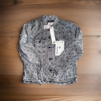 Purple Brand White Monogram Black Flocked Denim Jacket M 