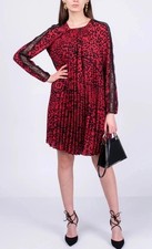$1150 RED VALENTINO Shift Dress IT40 US4 UK8 S Pleated Lace Leopard Pattern