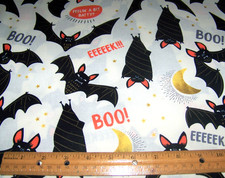 1 yd BOO BATS MOONS STARS on IVORY 100 Cotton Fabric HALLOWEEN Alexander Henry