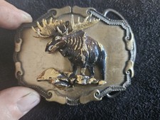 Moose Belt Buckle Bull Nature Hunter Northern Mountains Vtg 70s Raintree .SHY909