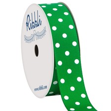 Grosgrain Polka Dot Craft Ribbon7/8 Inch10-Yard SpoolEmerald Green with White...