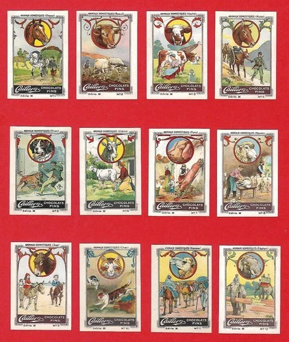 POSTER STAMPS DOMESTIC ANIMALS CAMEL COW PIG St. BERNARD ELEPHANT CAT CAILLER*