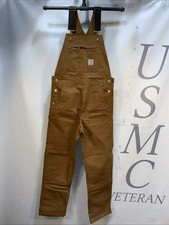 Mens Carhartt NWT Brown Canvas Jeans Carpenters Bib Overalls Size 32X34