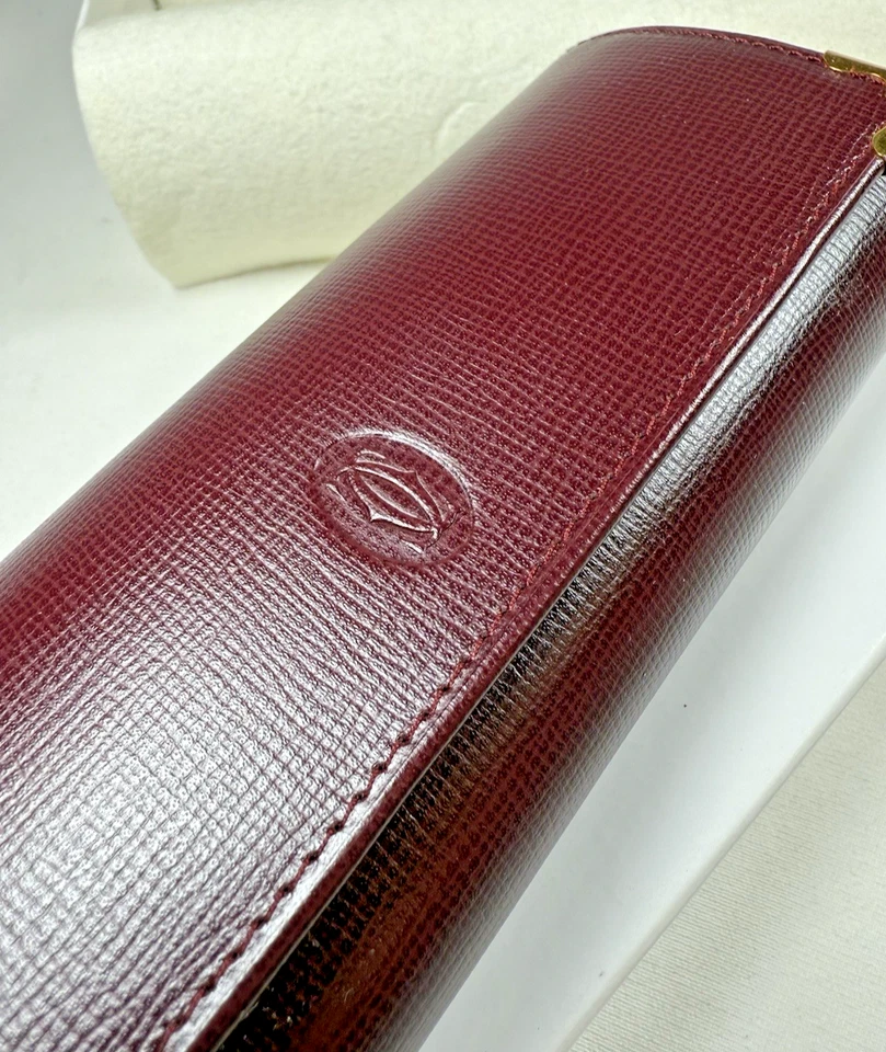 Must de Cartier Authentic Glasses Case Hard Case Bordeaux Red 2C Logo w/Box - Image 4 of 4