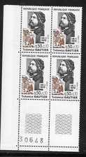 1972 bloc de 4 timbres coin numéroté Théophile Gautier N° 1728 Neuf **