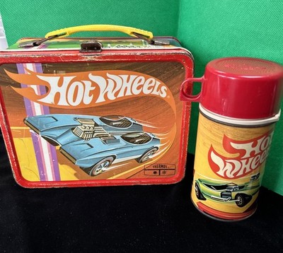 Vtg Hot Wheels 1969 Metal Lunchbox & Thermos King Seeley x Mattel Red Line Cars