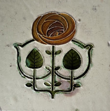ORIGINAL VINTAGE VICTORIAN ART NOUVEAU DESIGN CERAMIC TILE 6" SQ