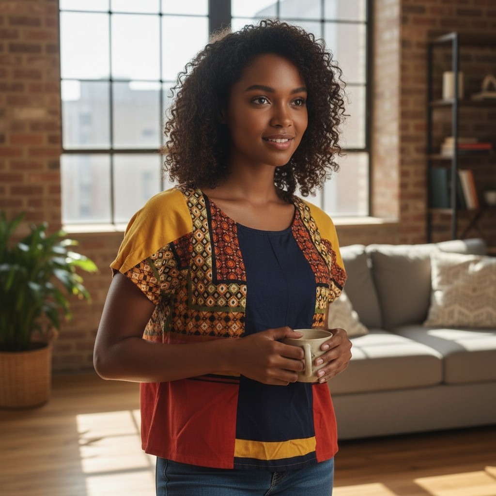 Farm Rio Patchwork Pattern Short Sleeve Blouse Si… - image 1