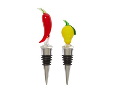 NIB Set - 2 Sandralexandra Handmade Art Glass Wine Bottle Stoppers Mediterranean