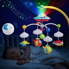 Musical Baby Crib Mobile Toy with Lights and Music, Star Projector Function a...