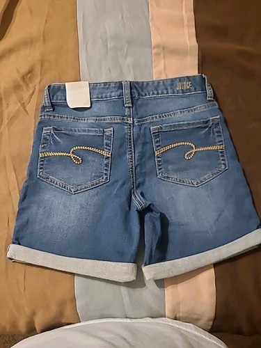 Justice Jeans Girls Size 14 Capri SLIM Denim Medium Blue Stretch Summer Shorts - Picture 6 of 7