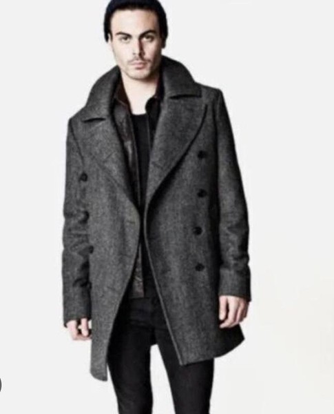 Herren AllSaints Mantel Grau Wolle 38 / M / 46