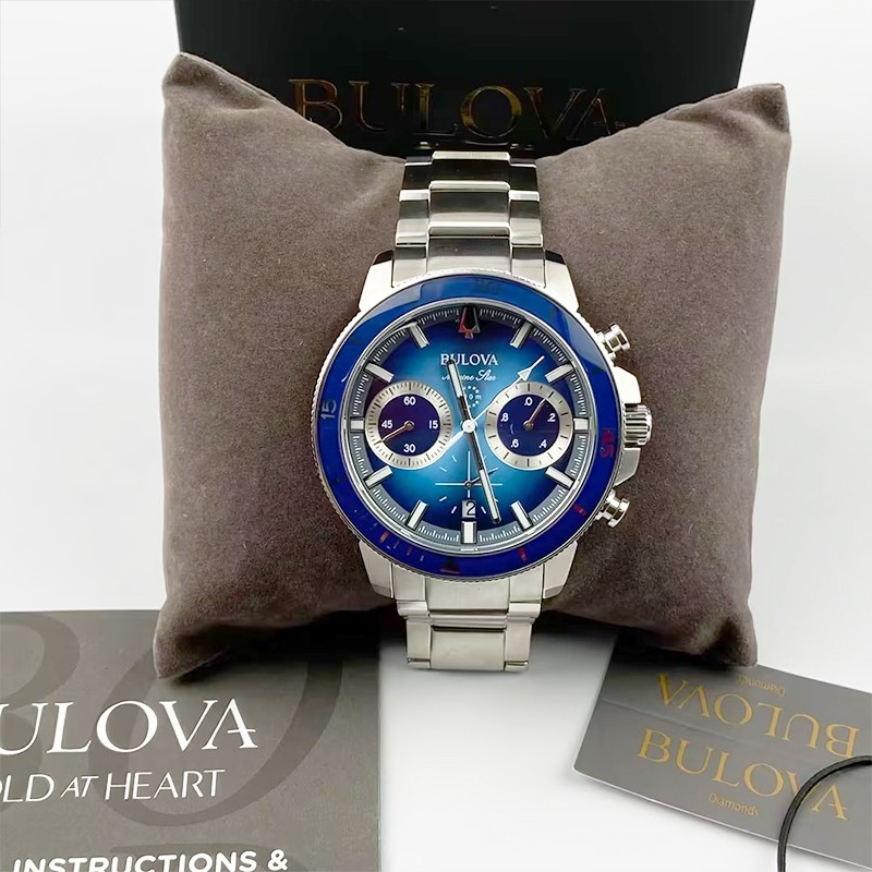 Bulova Men's Marine Star Blue White Dial Steel Chronograph Watch
