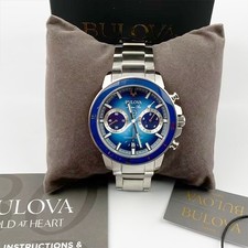 Bulova Men's Marine Star Blue White Dial Steel Chronograph Watch 96B380 45mm