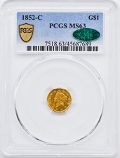 1852-C GOLD G$1 PCGS MS 63