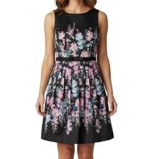 RSVP by Talbots 12 Petite Floral Sateen Fit & Flare Dress Black Pastel Hydrangea