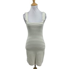 Zara Tank Dress Womens M Medium Sleeveless Striped Square Neck Bodycon Mini