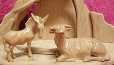 Krippenfiguren, Ochse und Esel, 20 cm, Linde, geschnitzt, gewachst