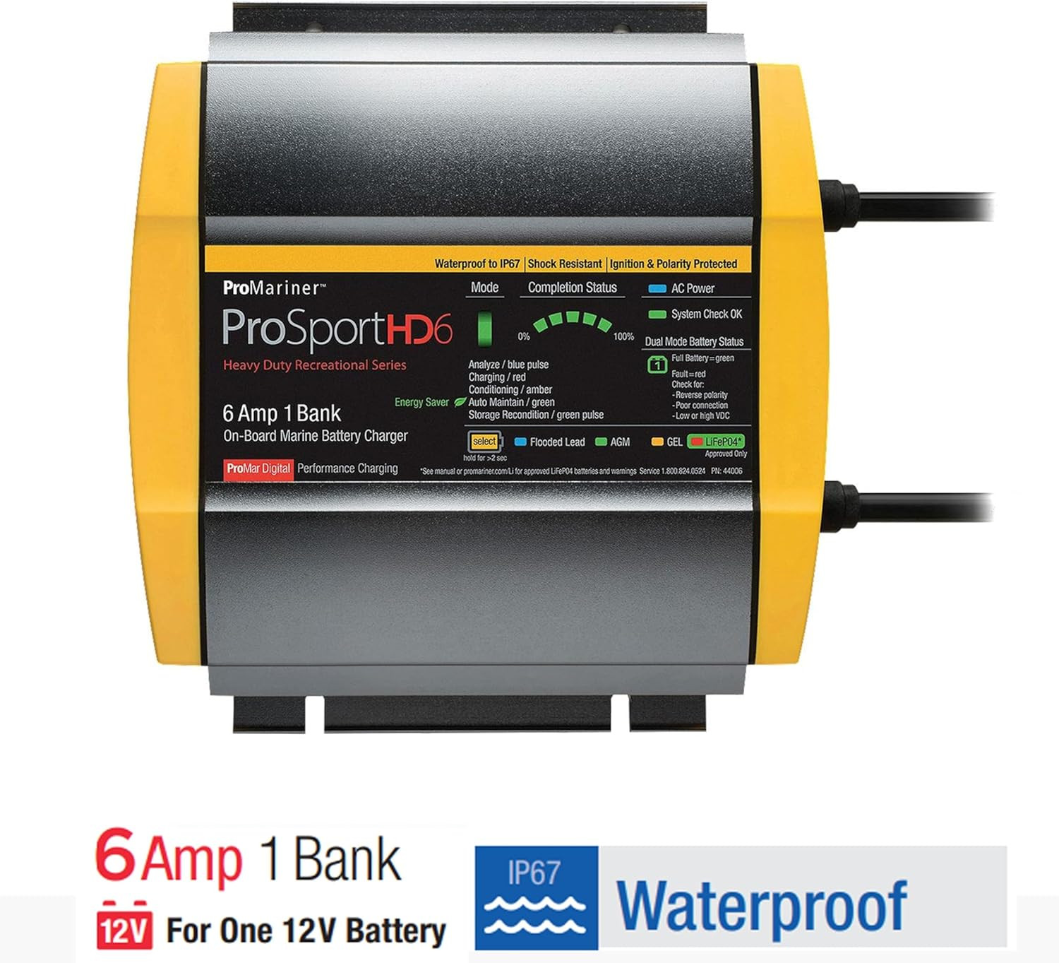 44006 Prosport HD Waterproof Marine Battery Charger, 6 Amp, 1 Bank