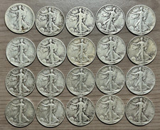 20 Walking Liberty Half Dollar Lot 90% Silver $10 Face Value Assorted Dates