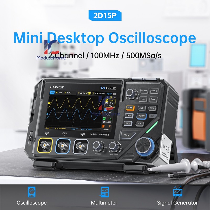 FNIRSI 2D15P Digital Multimeter Oscilloscope Signal Generator 100Mhz 4.3" Touch