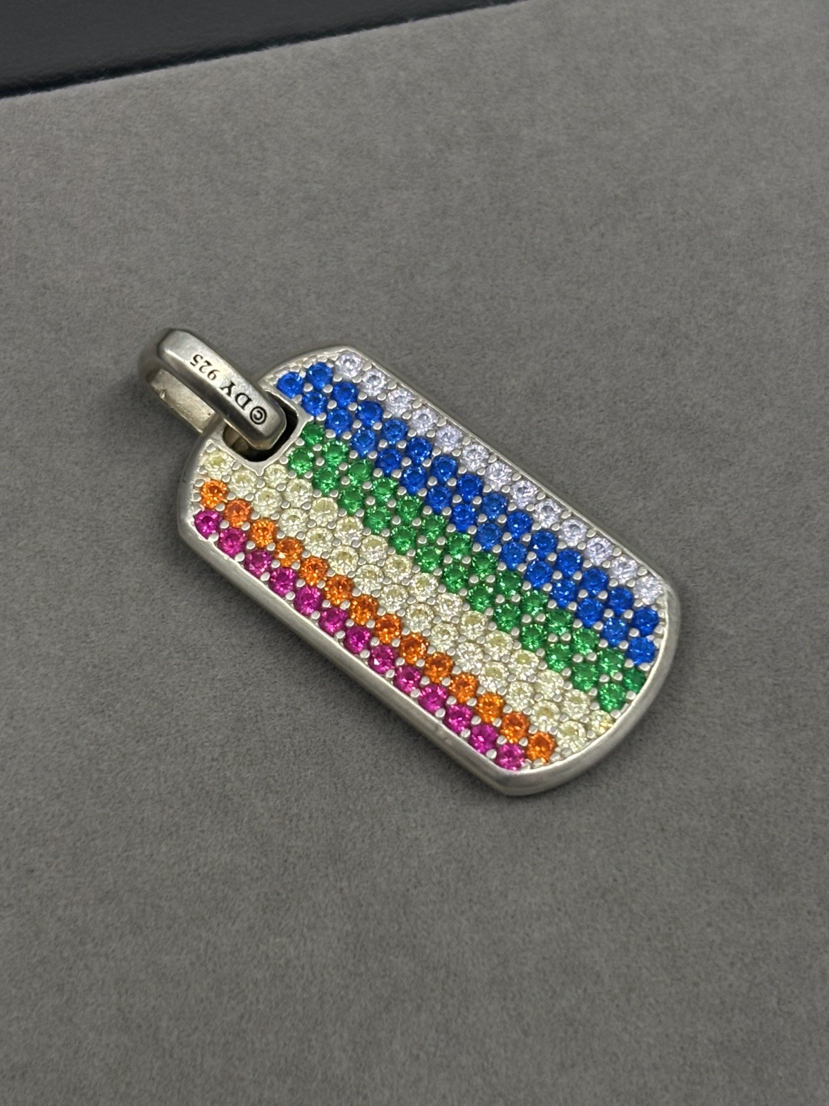 David Yurman 35mm Sterling Silver Rainbow Streamline Dog Tag Pendant