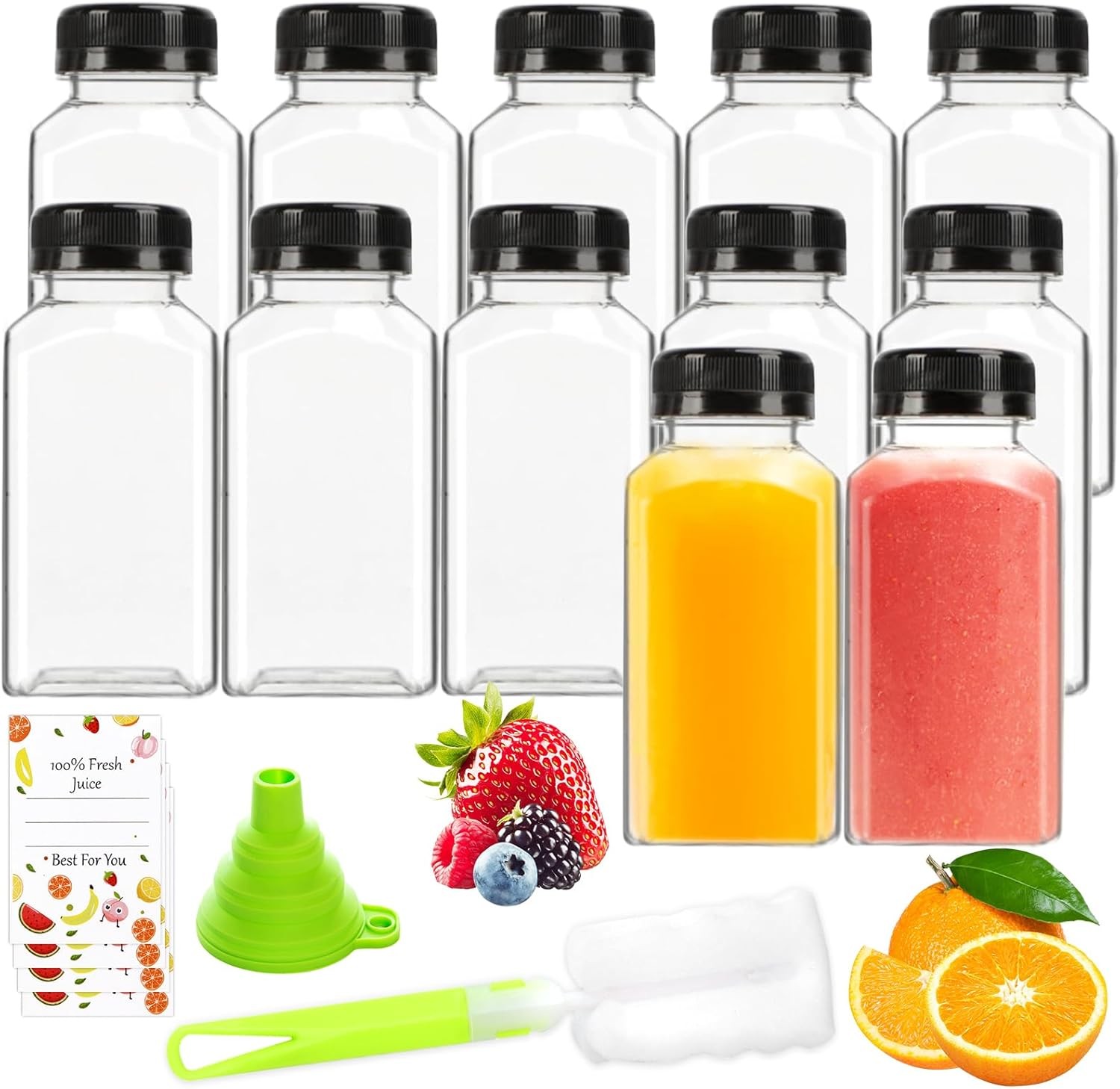 - 8oz Bottles With Lids, 12 Pcs Plastic Juice Containers Wit