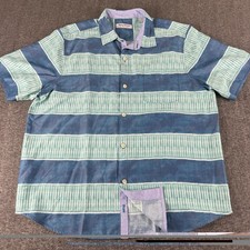 Tommy Bahama Island Zone Seersucker Stripe Camp Shirt XL Blue Green Tencel Modal