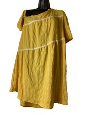 Yellow One-Shoulder Dress With White Trim Medium Boho Y2K feminine Hippie Cute