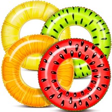 4 Pack Inflatable Pool Floats Fruit Tube Rings, Fruit Swim Tubes, Pool Floati...