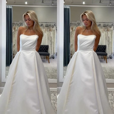 Satin Wedding Dresses Sweetheart Beach White Sleeveless A Line Bridal Gowns