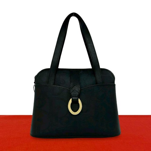 Christian Dior Vintage Leather Logo Hardware Tote Black Excellent From Japan