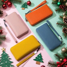 RFID Blocking Women Genuine Leather Long Wallets Zipper Card Holder Coin Purse