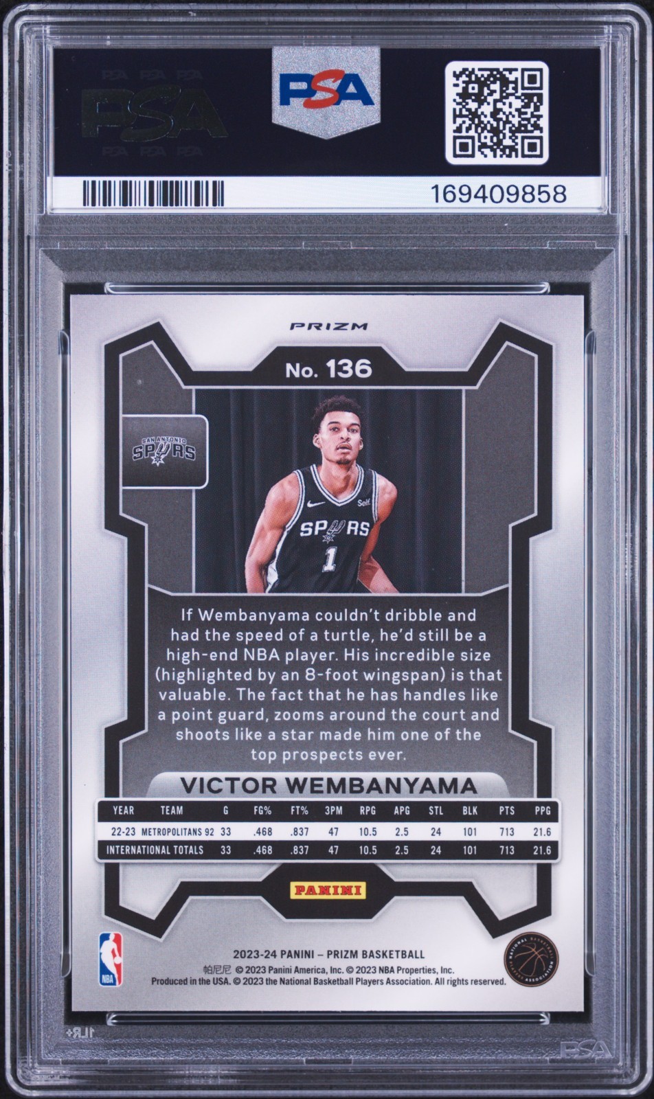 VICTOR WEMBANYAMA 2023 PRIZM SILVER ROOKIE RC #136 PSA 9 MINT! SPURS! #169409858 view 2