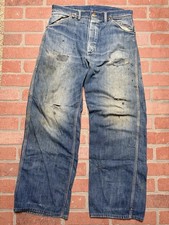 VTG 1940s Sanforized Workwear Denim Painter Jeans Donut Hole Button 31x29 Pants