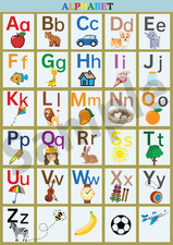 Alphabet Poster A–Z Uppercase & Lowercase with Pictures A2 A3 A4 Laminated
