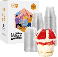 200 Pack 9 OZ Clear Plastic Cups with Dome Lids, Disposable Dessert Cups with Li