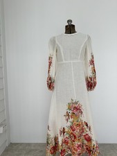 Zimmermann Mae Floral Bird Print Linen Maxi Dress Ivory Size 1 AU 10