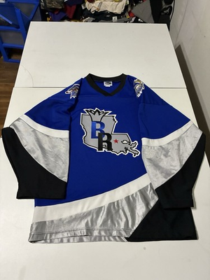 #ad Vintage Baton Rouge Kingfish Hockey Jersey Blue Silver 90s Sportswear Retro ECHL $199.98