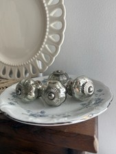 Set of 4 Vintage Round Silver Metal Cabinet Knobs