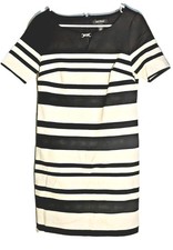 White House Black Market Size 6 Short Sleeve Black White Striped Shift Dress
