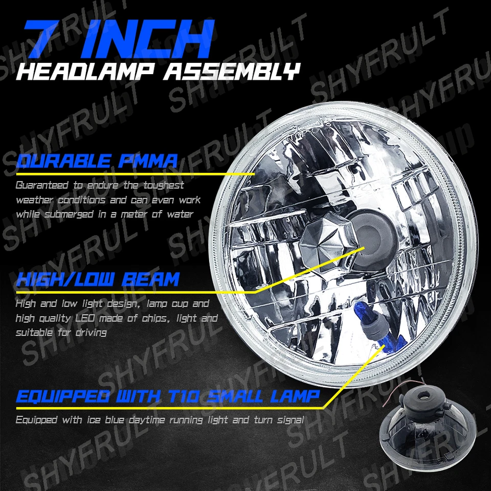 Pair 7" inch LED Headlights Beam round White for jeep commando 1969-1973 1966 Foto 2 de 4