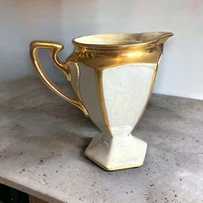 Antique Bernardaud Limoges France Art Deco Creamer Mother of Pearl Lustre Gold