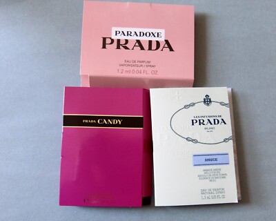 3  PRADA Samples: 1 PARADOXE+ 1 CANDY+ 1 LES INFUSIONS DE PRADA MILANO/ D'AMANDE
