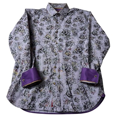 Visconti Black Shirt Mens MvFloral Houndstooth Button Down reversible cuff