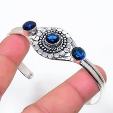 Blue Tanzanite Gemstone 925 Sterling Silver Jewelry Adjustable Cuff Bracelet